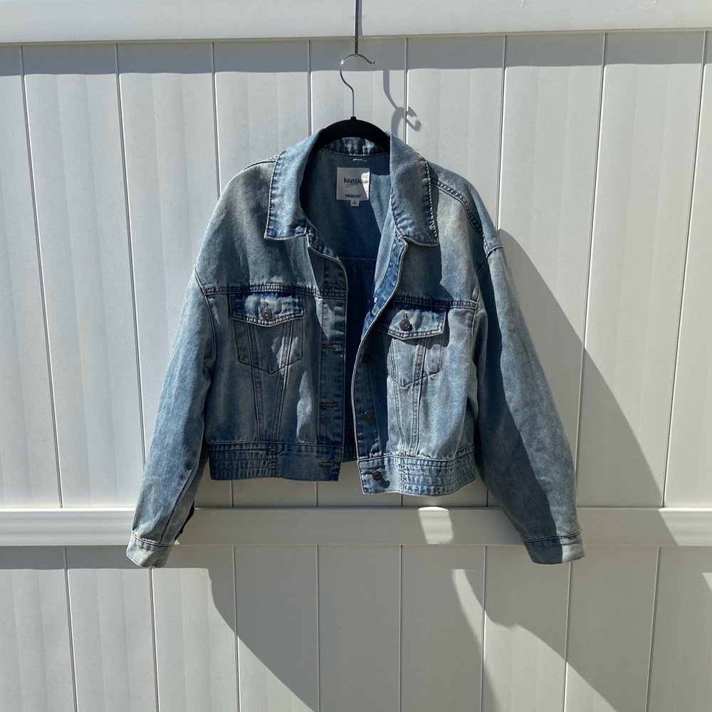 Kensie Jeans Jean Jacket Button Up with Pockets, Women’s Size L, Light Blue Wash